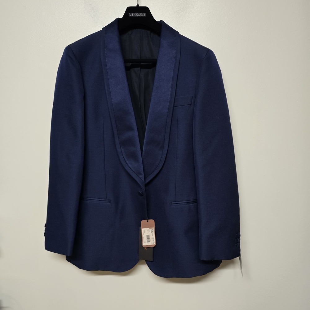 Missoni Mens IT 54R Blue Wool Silk Blend Shawl Collar Tuxedo Blazer Jacket Italy